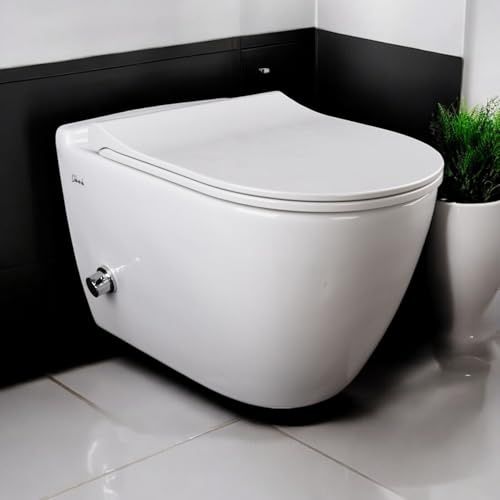 Hänge WC Spülrandlos Toilette -Einloch Spülung Wand WC Toilettenbecken Toilettenspülung Taharet WC Sitz mit Absenkautomatik, Weiß
