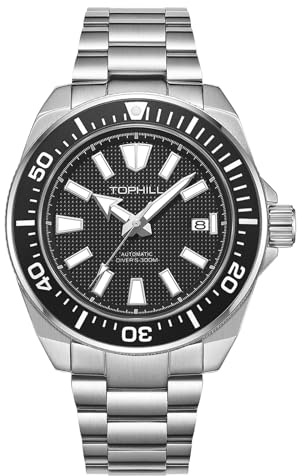 TOPHILL Taucheruhr für Herren, 43,5 mm, japanisches NH35-Uhrwerk, Saphirglas-Zifferblatt, Super C3, leuchtender Kalender, automatische mechanische Armbanduhr, wasserdicht, 300 m, TD008G
