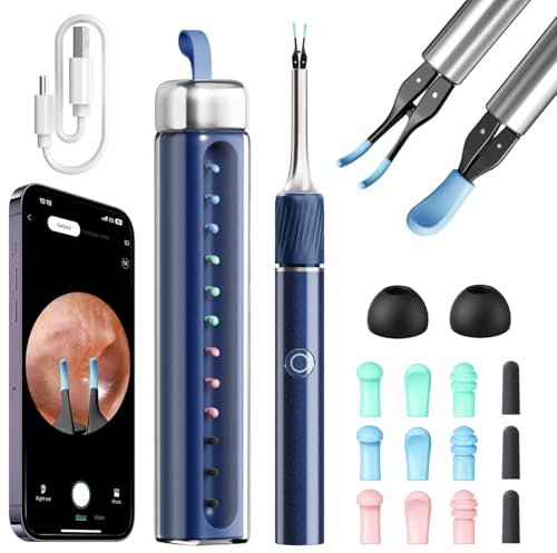 Ohrenschmalz Entferner, Qimic WiFi Ohrenreiniger mit Pinzetten & 12 Ohrenlöffeln, 1080P HD Ohr Kamera mit 4LEDs für iPhone, iPad und Android-Smartphones