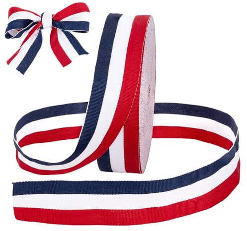 PH PandaHall 50 Iarde Nastro Grosgrain a Righe Nastro Rosso Bianco Blu, 40mm Nastro a Righe in Poliestere per Decorazioni Del 4 Luglio Bandiere Arte Regalo Artigianato