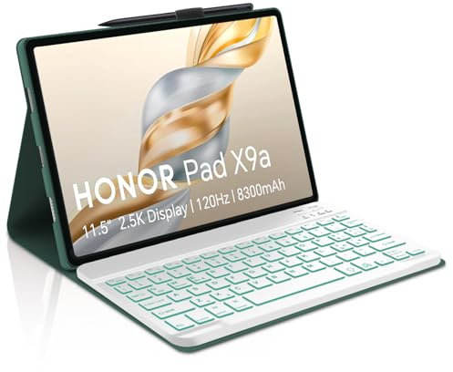 Occtingkind, Tastiera Retroilluminata per Honor Pad X9a 2025 11.5 Pollici, Cover con Magnetica Staccabile Bluetooth Tastiera, Italiano Layout, 7 Colori LED, USB-C, Custodia Protezione, Emeralds