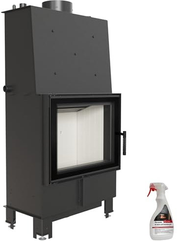 KRATKI Lucy Camino a legna con scaldabagno Scambiatore di calore BImSchV 2 conforme 12 kW Efficienza Termica 82% Acciaio Rivestimento Nero Thermotec Doppio Vetro Decorativo 138 x 67 cm | Pulitore