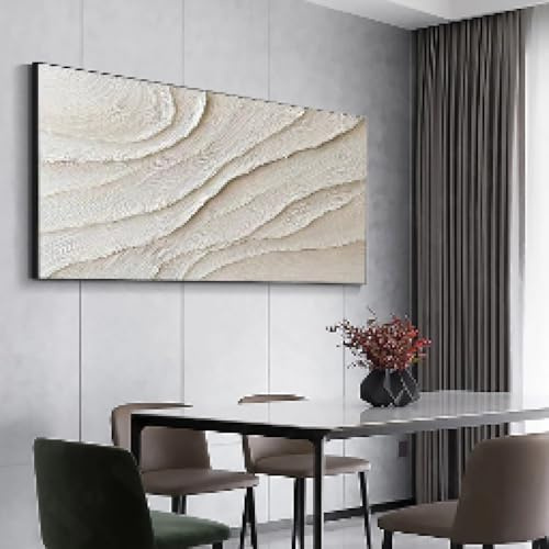 Großes 3D-Gemälde in Beige und Weiß, abstraktes Gemälde, weißes 3D-Strukturgemälde, minimalistisches Leinwandgemälde, weiße Kunst, neutrale Wanddekoration, 30 x 60 cm, rahmenlos
