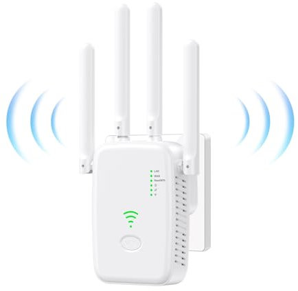 HIWARE 2025 Repetidor WiFi, Amplificador Extensor WiFi con 2 Puertos ethernet, 4 Antenas, Modo Repetidor, Router y Ap, Extensor WiFi para Casa y Oficina, fácil instalación acción