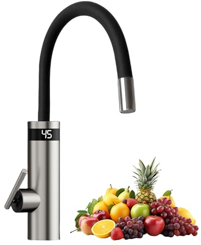 Agrdeed Elektrischer Wasserhahn mit Durchlauferhitzer Küche, 3000W Sofortiger Durchlauferhitzer mit LED Temperaturanzeige, 360° drehbarer Küchenarmatur, Bad Küche Mischbatterie Küchenarmatur