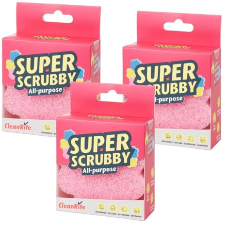 Super SCRUBBY Esponja Multiusos, Paquete de 3, Reutilizable y Lavable, para Cocina y Baño, con Textura Flexible (Color Puede Variar)