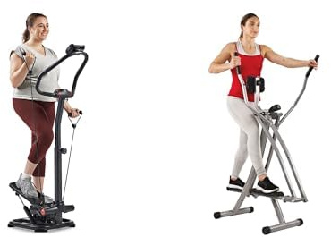 Sunny Health & Fitness Elliptical Cross Trainer w/LCD Monitor, Air Walker Exercise Machines + 2-in-1 Power Stepper with Resistant Bands & Handlebar, Low-Impact, Height Adjustable, 150 KG Max