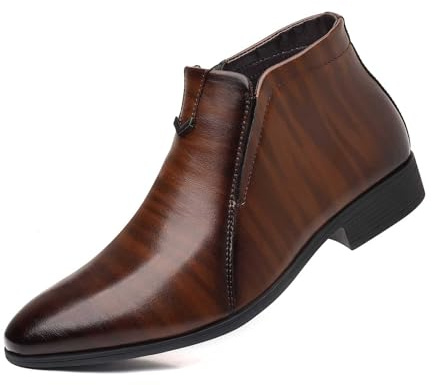 BIBOKAOKE Cowboy Boots Men's Pointed Retro Business Ankle Boots Men's Leather Shoes Non-Slip Zip Men's Boots, brown, 9.5 UK