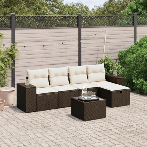 INLIFE 6-TLG. Garten-Sofagarnitur mit Kissen Braun Poly Rattan,Möbel,Gartenmöbel,Gartenmöbel-Sets,Braun,49.6 KG,3264409