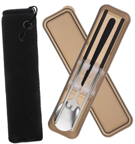 TOYZFRIENDY Cubiertos Portátiles de Acero Inoxidable con Cuchara y Palillos Antideslizantes Estuche Compacto para Camping y Accesorios de Viaje Ligeros