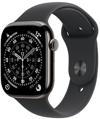 Apple Watch Series 11 GPS + Cellular 46 mm Smartwatch mit Titangehäuse in Schiefer und Sportarmband in Schwarz (M/L), Schlafindex, Fitnesstracker, Gesundheitsüberwachung, Always-On Display
