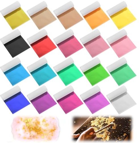 Piriuuo 200 Sheets Gold Leaf Sheets, 20 Colors Gold Foil Paper 3.15 X 3.35 in Transfer Foil Paper Multipurpose Foils Sheet for DIY Crafts, Nails, Painting, Picture Frames Art Decoration