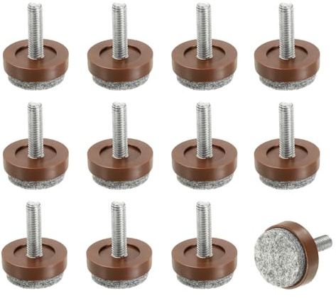 sourcing map 12 Pcs Adjustable Furniture Leg Levelers, M6 x 1 x 0.8 | Threaded Screw-in Leveling Feet Pad Floor Protector for Tables Cabinets Chairs Sofa Outdoor Furniture Feet, Brown