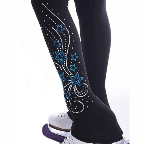 Generisch Damen Mädchen Eiskunstlauf Hose Strumpfhosen Mit Strasssteine Stretchy Thermo Schlittschuh Leggings Bequem Für Wettkampf Und Training(Size:XXL,Color:Blau)