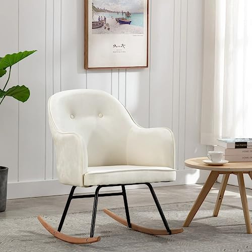 Frdhee Fauteuil d'allaitement, à bascule, pour salon, chambre à coucher, en velours blanc crème, peut être installé rapidement