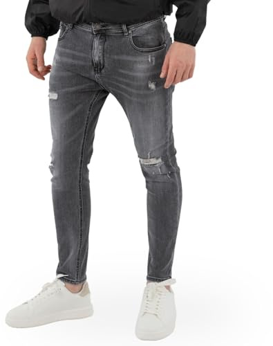 TONY BACKER - Jeans Uomo Slim Fit Elasticizzati, Jeans Uomo Strappati, Stile Urban Casual in Denim, Blu Grigio Celeste, vestibilità Aderente, Taglie 42-52 Art. S250