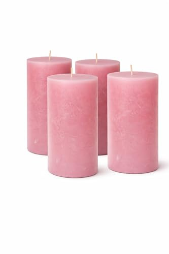4er Set Stumpenkerzen Rustic 140x70mm | Selbstverlöschend (Safe Candle) | Durchgefärbt & RAL-zertifiziert | 69h Brenndauer | Große Dekokerzen für Laternen & Deko | Made in Germany (Altrosa)