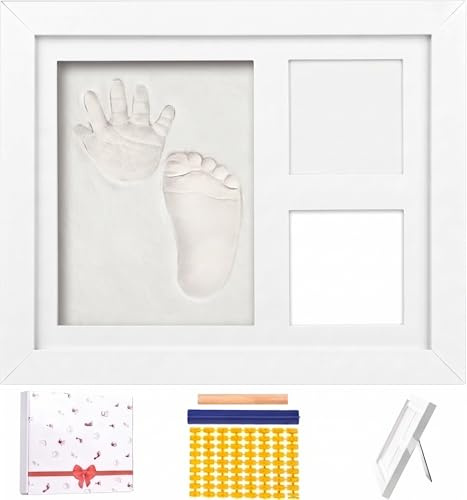 Cozy Inviting Kit Impronte Neonato Cornice Foto Gesso Regalo Nascita | Gesso di alta qualità, regalo neonati perfetto, kit impronte mani e piedi, elegante decorazione cameretta