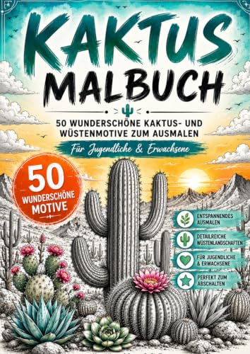 Kaktus Ausmalbuch - 50 Wunderschöne Kakteen