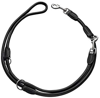 HUNTER ROUND & SOFT Verstellbare Hundeführleine, Leder, rundgenäht, 8/200, schwarz