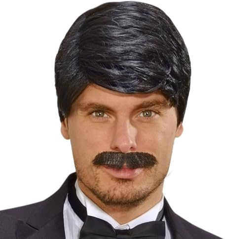 W WIDMANN MILANO Party Fashion - Dream Hair Perücke mit Schnurrbart | Kurzhaarperücke aus Kunsthaar, für Herren, waschbar und stylebar, für Karneval, Mottoparty, Theater