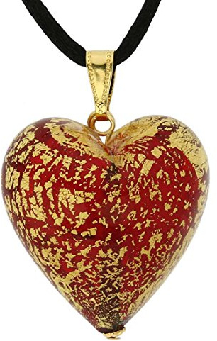 Verre de Venise Murano Verre Collier de Pendentif Coeur Rouge avec Une Taille d'or 1-1/4 Pouces Faite à la Main à Murano, Italie - Murano Glass Pendants pour Femmes