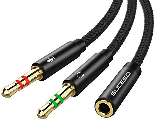 SUCESO Audio Splitter Y Adapter 3.5mm Buchse auf Doppel 3.5mm Klinkenstecker Headset Mikrofon Adapter Audio Splitter Kabel kompatibel mit Kopfhörer, PC, PS4, Gaming Headset, Desktop usw - 1M(Schwarz)