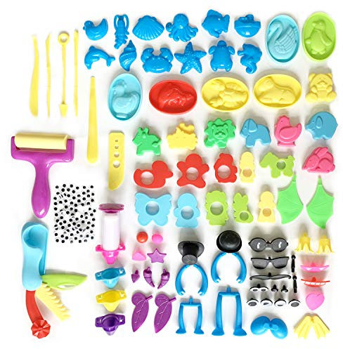 DOITEM Knetwerkzeug Teig Plastilin Werkzeuge, Knete Zubehör Formen Tiere und Formen Ausdruck, 136 Stück