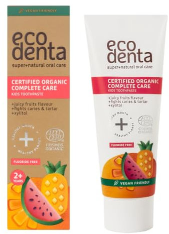 Ecodenta Kids Toothpaste Fluoride Free - Certified Organic Juicy Fruit Natural Childrens Tooth Paste Bubblegum Taste 75ml