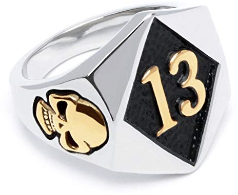 Schmuck-Checker Lucky 13 Ring aus Edelstahl silber & gold Glückszahl Glück Pech Totenkopf Bikerring Bikerschmuck Männer Geschenk