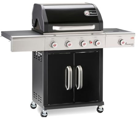 LANDMANN Gasgrill Triton maxX PTS 4.1 | Premium Gasgrill mit doppelwandigem Deckel & maxX-Zone für maximale Hitze | Grillrost aus emailliertem Gusseisen für perfektes Grillbranding [Schwarz]