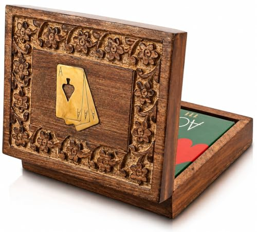 Einzigartige Geburtstagsgeschenkideen, handgefertigter klassischer hölzerner Spielkartenhalter Deck-Box Aufbewahrungsbox Organizer mit 2 Sets von Premium-Qualität 'Ace' Spielkarten Jahrestag