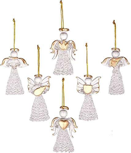 Allwins Lot de 12 décorations d'ange en verre transparent pour sapin de Noël, mini anges à suspendre en verre pour décoration de Noël