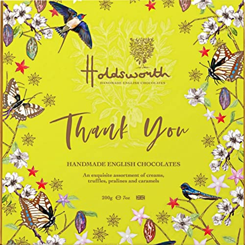 Holdsworth Chocolates Gift Box - Thank You Chocolate Gift Assortment with Milk, White & Dark Chocolate Truffles, Pralines, Creams & Caramels. Thank You Gift Chocolates for Women & Men 200g
