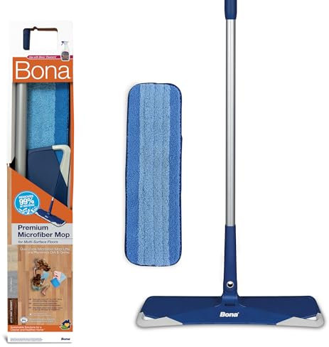 Bona Premium Microfibre Floor Mop Kit - Extra Large Adjustable Flat Mop - Incl. 1 Cleaning Pad, Blue
