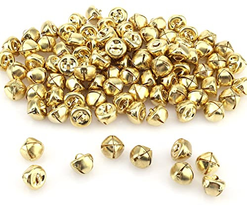 Luter 100 Pieces Christmas Jingle Bells Metal Small Jingle Bells Crafts for Home Christmas Decoration Festival DIY (Gold, 1.2 cm)