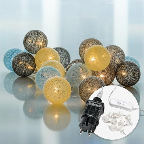 CozyHome Lucine led decorative a batuffolo di cotone Blu - 20 LED & 6 m I Con spina I Filo fairy lights decorative Lucette interno Luci natale decorazioni Catena luminosa camera da letto Ghirlanda