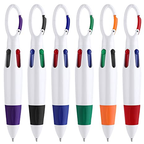 TIESOME 1,0 mm 4-in-1 Kugelschreiber Retractable, 6 Stück Shuttle Pens Multicolor Kugelschreiber mit Karabiner Schlüsselanhänger On Top für Büro Schule Zubehör Studenten Kinder Geschenk