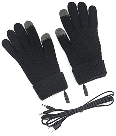 SUJAHHUJIQ USB Beheizte Handschuhe für Männer und Frauen, Screen Touch Elektrische Beheizte Handschuhe Abnehmbare & Waschbar Große Vollgestrickte Beheizte Handhandschuhe für Wintergeschenk, Schwarz,
