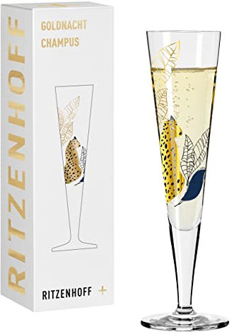 RITZENHOFF 1071033 Bicchiere da champagne 200 ml - Serie Goldnacht n. 33 - Motivo eucalipto con oro vero - Made in Germany