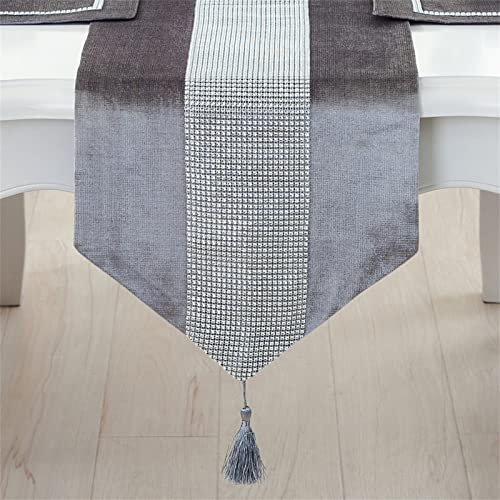 Tischläufer mit Diamant, Modern Tischtuch mit Quaste, Glitzer Tischdecke Tischdeko Tischflagge für Party, Küchentisch, Kaffeetisch, Familienessen, Thanksgiving, Weihnachten (Grau,32x210cm)