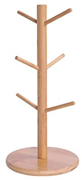 Mug Tree for Counter - Wood Coffee Mug Drying Rack with 6 Hooks,Countertop Tea Cups Holder Stand Coffee Mugs Storage Organizer for Kitchen, Dining Table