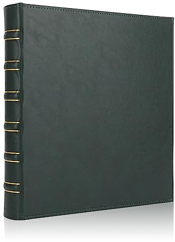 LETVPVOW Vintage Hardback 3 Ring Binder 1 Inch, Professional Leather Binder 3 Ring, Three Ring Binders Fits 8.5 x 11, D Ring Binders for Photo Album, Home, School and Office Supplies- Dark Green