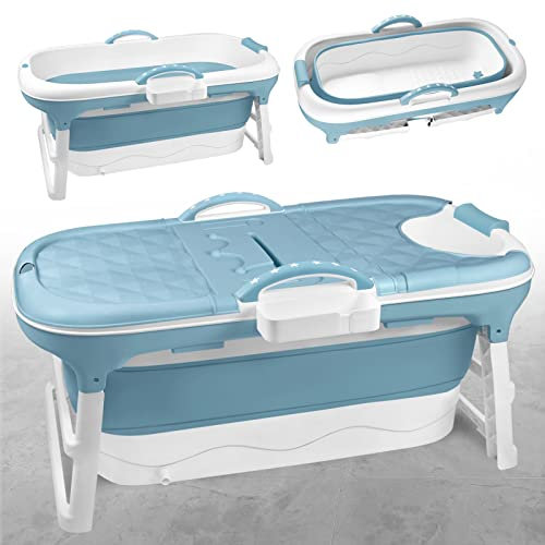 JNGLGO Baignoire pliable pour adulte L 118 x 62 x 53 cm, Baignoire portable pliable avec couvercle, repose-tête et panier à savon, baignoire pliable pour salle de bains