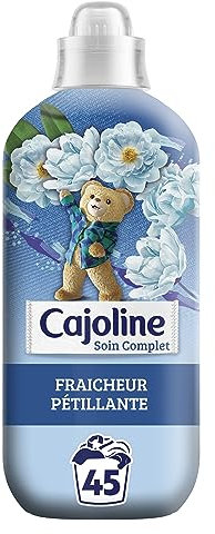 CAJOLINE - Adoucissant en bouteille - 45 lavages - fraîcheur pétillante - parfum raffiné aux essences naturelles - bouteille en plastique 100% recyclé