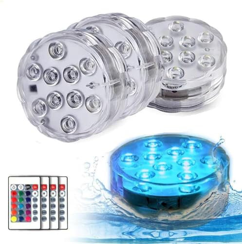4 Pack Submersible LED Lights Waterproof Pool Lights Underwater with 16 Colors, Remote Control for Aquarium,Vase, Bath,Hot Tub, Halloween, Christmas,Swimming Pool and Party Decoration