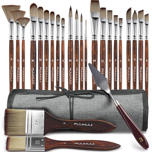 TyrKuiy Paint Brushes for Acrylic Painting-25PCS Professional Synthetic Acrylic Paint Brushes Multi-Shaped for Artists-Flat,Filbert,Fan, Dagger,Cat Tongue,Round,Angle,Rigger for Acrylic