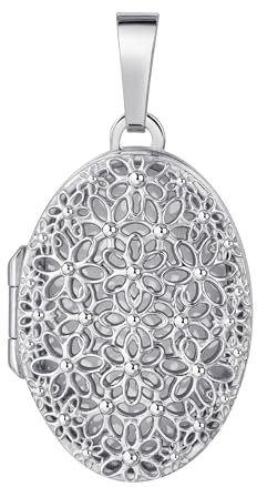 JEVELION Medaillon 925 Sterling-Silber Amulett Anhänger oval für 1 Bild zum Öffnen Bildanhänger mit Schmuck-Etui