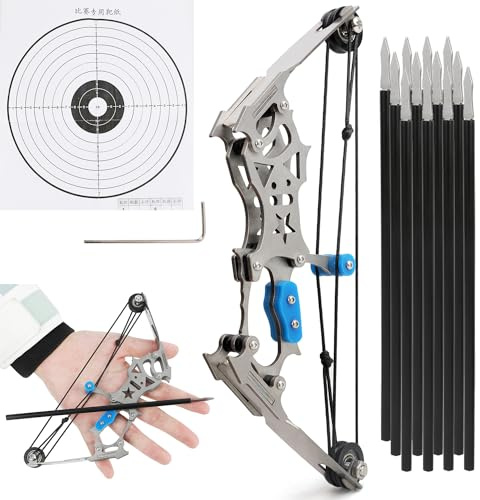 surwolf Mini Compound Bogen und Pfeile Set für Jugend Zielschießen Outdoor Schießen Taschenbogen Bogenschießen Geschenk (Type 3-L)