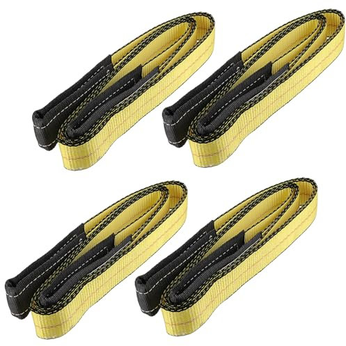 YUENPUN 4 PCS Heavy Duty Lifting Straps - 1.8m x 5cm, Max Load 9400lbs, Yellow Webbing Sling for Cargo, Flat Loop Strap Strop